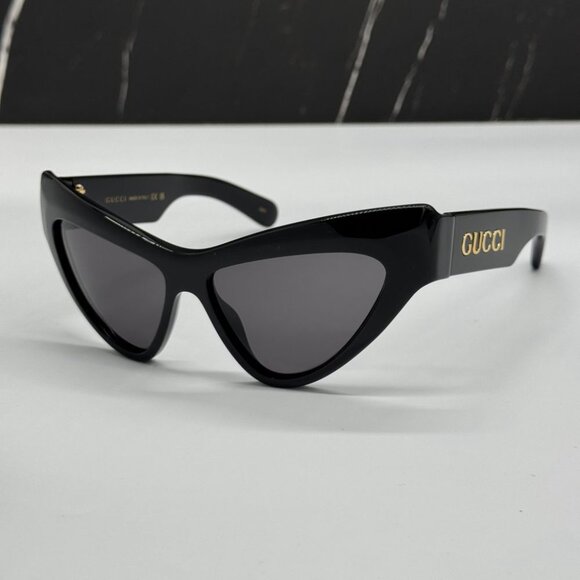 NEW GG1294S 001 GUCCI SUNGLASSES SHINY BLACK GREY CAR EYE WOMEN EYEWEAR GUCCI - Picture 4 of 12